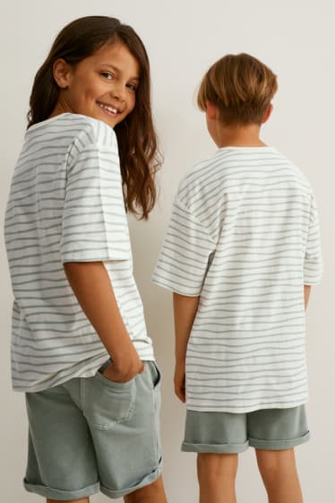 Kinder - Kurzarmshirt - genderneutral - gestreift - cremeweiss