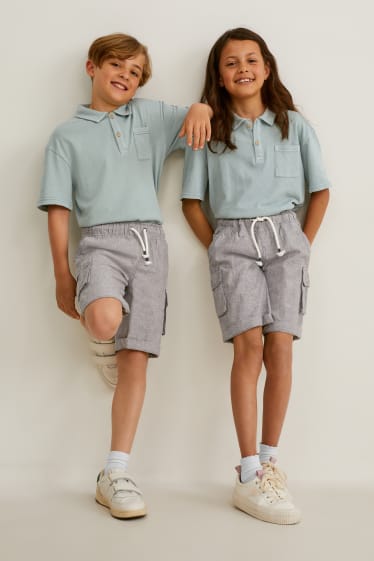 Enfants - Short cargo - genderneutral - lin mélangé - gris chiné