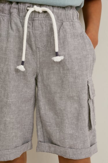 Children - Cargo shorts - genderneutral - linen blend - gray-melange