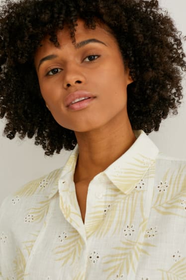 Damen - Bluse mit Knotendetail - bestickt - hellgelb