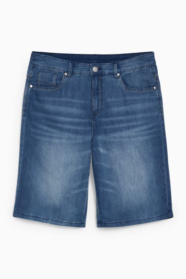 Women - Denim bermuda shorts - mid-rise waist - blue denim