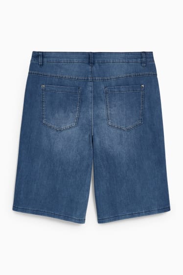 Women - Denim bermuda shorts - mid-rise waist - blue denim