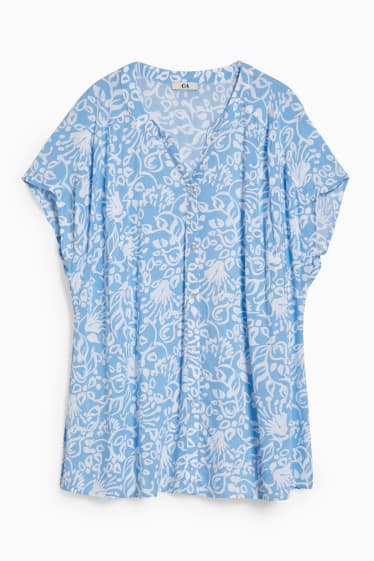 Femmes - Chemisier - à fleurs - bleu clair