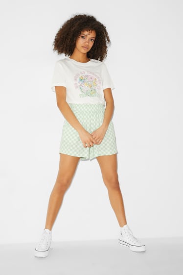 Ados & jeunes adultes - CLOCKHOUSE - short - high waist - à carreaux - blanc / vert