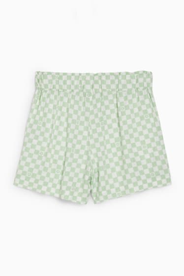 Ados & jeunes adultes - CLOCKHOUSE - short - high waist - à carreaux - blanc / vert