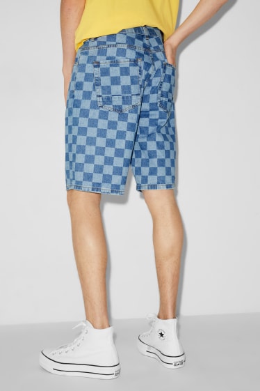 Men - CLOCKHOUSE - denim shorts - check - blue denim