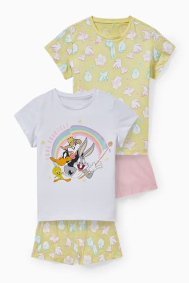 Kinderen: meisjes - Set van 2 - Looney Tunes - shortama - 4-delig - lichtgeel