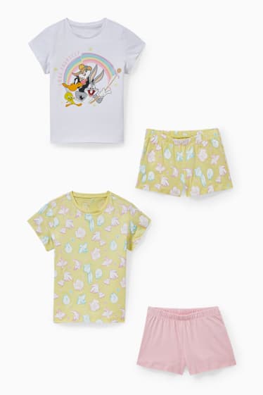 Kinderen: meisjes - Set van 2 - Looney Tunes - shortama - 4-delig - lichtgeel