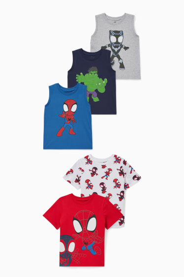 Children - Multipack of 5 - Spider-Man - 3 tops and 2 short sleeve T-shirts - dark blue