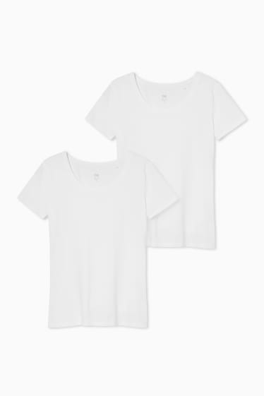 Dames - Set van 2 - basic-T-shirt - wit