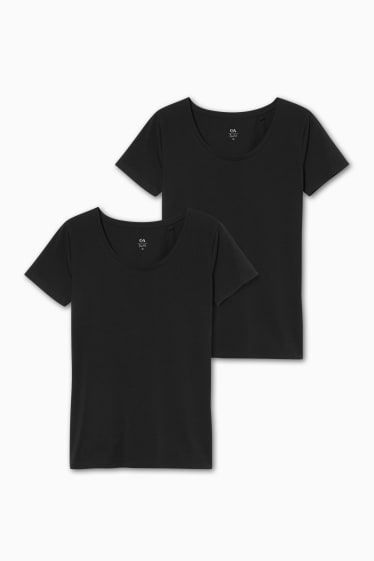 Damen - Multipack 2er - Basic-T-Shirt - schwarz