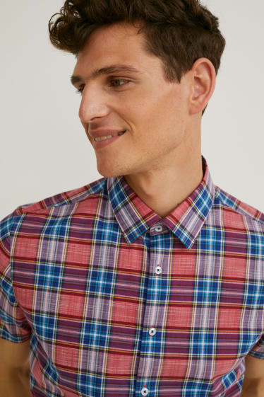 Heren - Business-overhemd - slim fit - kent - gemakkelijk te strijken - geruit - rood / donkerblauw