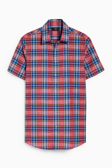 Mężczyźni - Koszula biznesowa - slim fit - kołnierzyk kent - dobrze się prasuje - w kratkę - czerwony / ciemnoniebieski