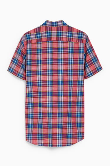Mężczyźni - Koszula biznesowa - slim fit - kołnierzyk kent - dobrze się prasuje - w kratkę - czerwony / ciemnoniebieski