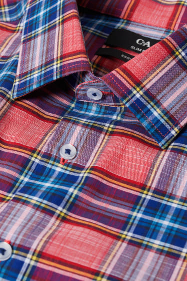 Men - Business shirt - slim fit - kent collar - easy-iron - check - red / dark blue