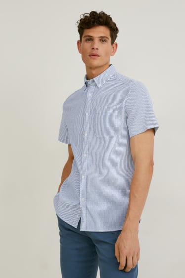 Hombre - Camisa - slim fit - button down - Flex - blanco / azul claro