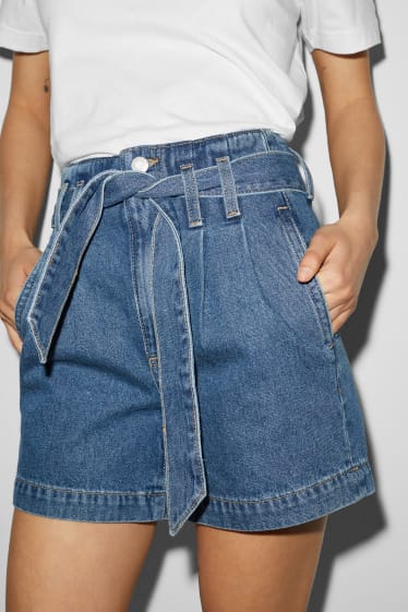 Kobiety - CLOCKHOUSE - szorty dżinsowe - wysoki stan - dżins-niebieski