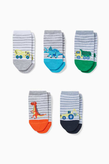 Niños - Pack de 5 - excavadoras - calcetines tobilleros con dibujo - blanco