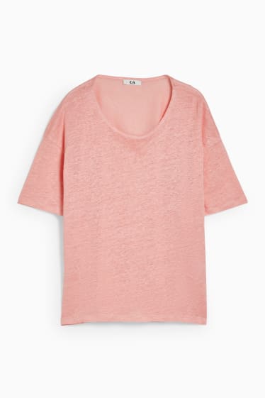 Dámské - Lněné tričko - růžová