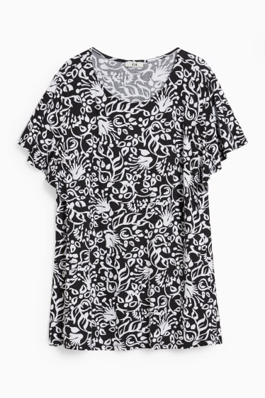 Women - T-shirt - floral - black / white