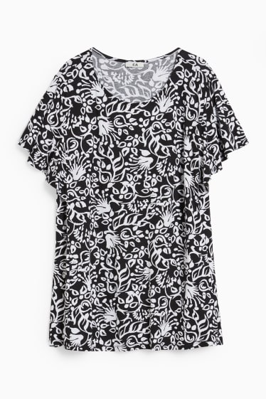 Mujer - Camiseta - de flores - negro / blanco
