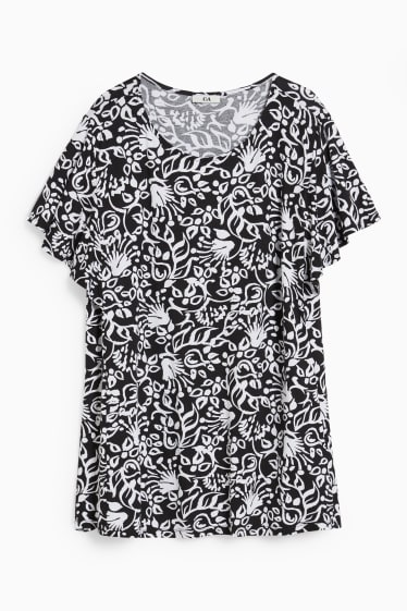 Donna - T-shirt - a fiori - nero / bianco