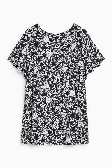 Mujer - Camiseta - de flores - negro / blanco
