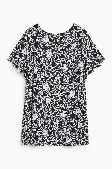 Femmes - T-shirt - à fleurs - noir / blanc