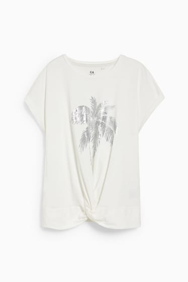 Women - T-shirt with knot detail - shiny - white