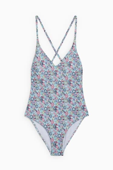 Dámské - Jednodílné dámské plavky - s vycpávkami - LYCRA® - s květinovým vzorem - mátově zelená