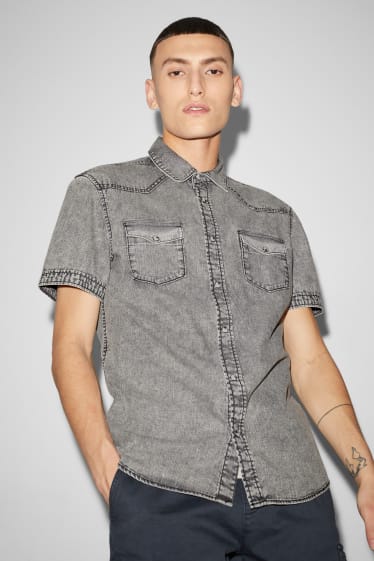 Hommes - CLOCKHOUSE - chemise - regular fit - col kent - jean gris