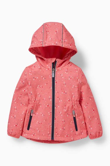 Children - Softshell jacket with hood - floral - dark rose