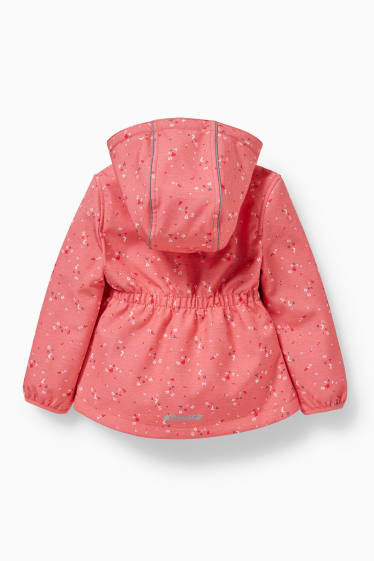 Children - Softshell jacket with hood - floral - dark rose