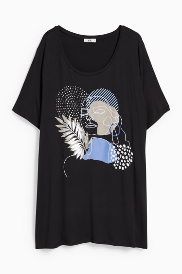 Women - T-shirt - shiny - black
