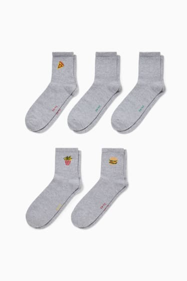 Femei - Multipack 5 perechi - șosete de tenis cu motive - fast food - gri deschis melanj