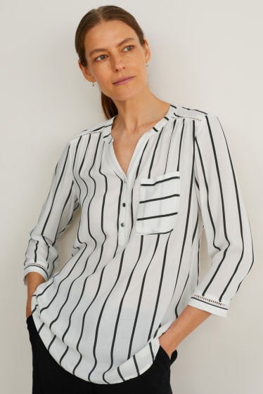 Women - Blouse - striped - white
