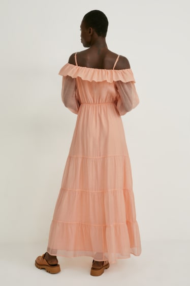 Women - Fit & flare dress - shiny - apricot