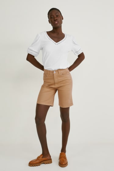 Donna - Shorts - vita alta - LYCRA® - marrone chiaro