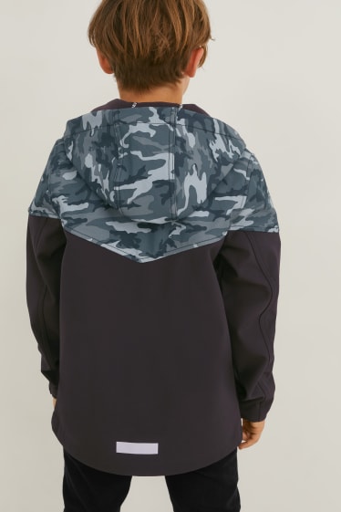 Kinder - Softshelljacke mit Kapuze - wasserabweisend - camouflage