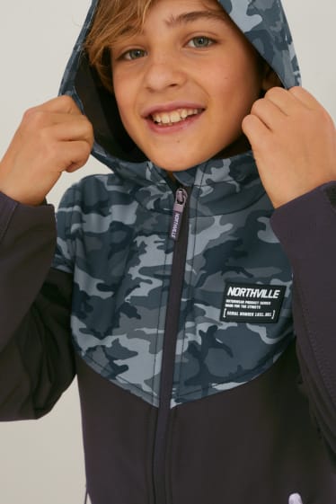 Kinder - Softshelljacke mit Kapuze - wasserabweisend - camouflage