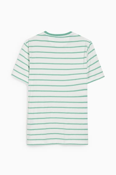 Men - T-shirt - striped - white / green