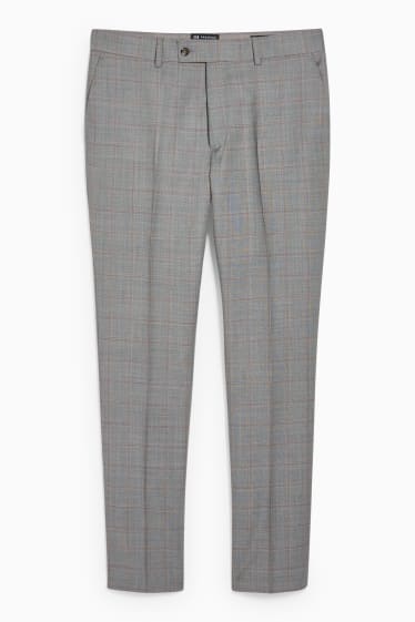 Pánské - Oblekové kalhoty ze střižní vlny - regular fit - kostkované - šedá