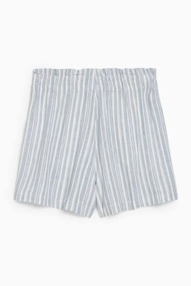 Jóvenes - CLOCKHOUSE - shorts - high waist - mezcla de lino - de rayas - azul claro
