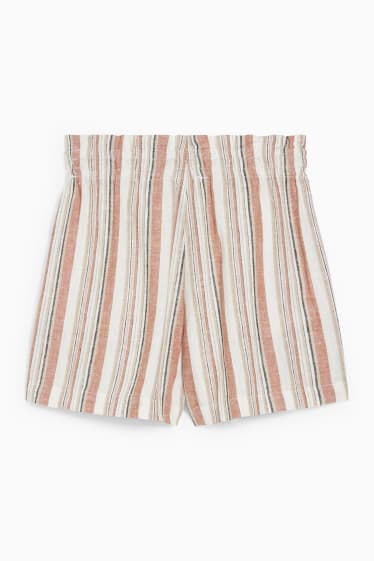 Jóvenes - CLOCKHOUSE - shorts - high waist - mezcla de lino - de rayas - blanco roto