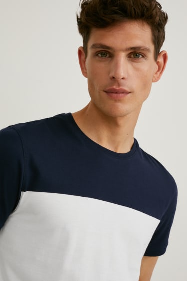 Men - T-shirt - dark blue / white