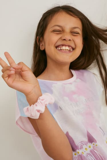 Copii - Set - tricou cu mânecă scurtă și elastic de păr - 2 piese - aspect lucios - roz