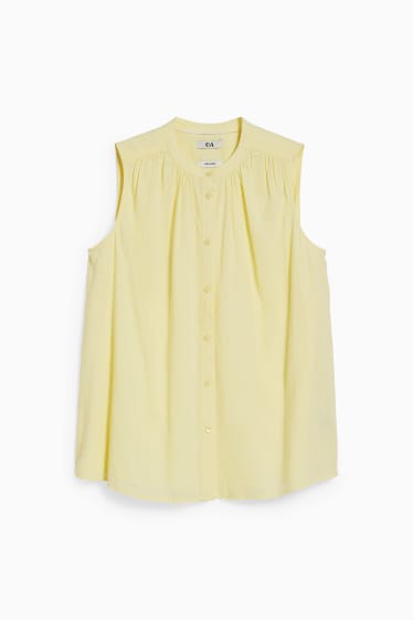 Kobiety - Top bluzkowy - miks lniany - jasnożółty