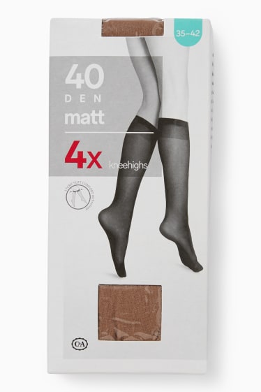 Damen - Multipack 4er - Feinkniestrümpfe - Komfortbund - 40 DEN - beige