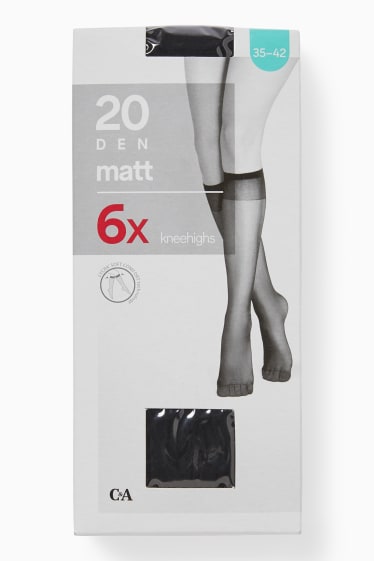 Women - Multipack of 6 - sheer knee highs - 20 denier - black