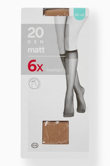 Women - Multipack of 6 - sheer knee highs - 20 denier - Cream Powder